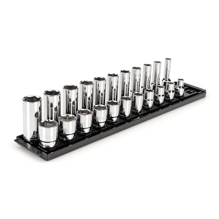 Tekton 1/2 Inch Drive 6-Point Socket Set with Rails, 22-Piece (3/8-1 in.) SHD92209